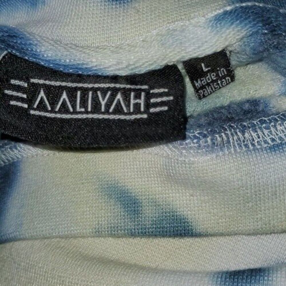 AALIYAH Blue Tie Dye Crew Neck Neon Screen Print Pullover Sweatshirt L FLAWED * - Picture 2 of 8